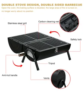 Griglia a carbone portatile a doppia griglia da campeggio griglia per barbecue a carbone da cucina in acciaio inossidabile addensato