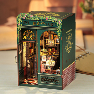 <span class=keywords><strong>CuteBee</strong></span> Best Selling Miniature Model  Mini Dollhouse DIY Book Nook Owl Bookstore 3D Wooden Puzzle Book Nook Kit Use As Gifts - Product Image 2