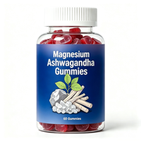 Gummies à croquer d'extrait de Magnésium et Ashwagandha OEM, Complément alimentaire naturel quotidien pour adultes à base de plantes, 60 unités, Logo personnalisé