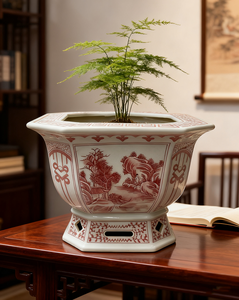 Jingdezhen Style Antique Pot de fleur en céramique chinoise jardinière en céramique rouge Pothos araignée Pot de plante décor à la maison - Product Image 2