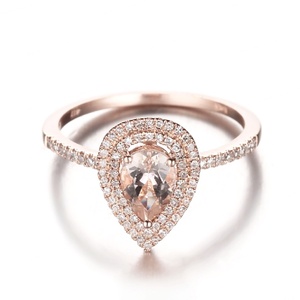 แหวนแต่งงาน/หมั้น/ครบรอบ ประดับพลอยมอร์แกไนต์ทรงลูกแพร์ธรรมชาติ ขนาด 8x6 มม. พร้อมบริการตอบสนองตลอด 24 ชั่วโมง - Product Image 1