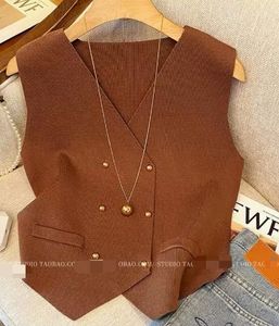 Haut Court en Maille pour <span class=keywords><strong>Femme</strong></span>, Boutonné, Sans Manches, Protection Solaire, Style Preppy - Product Image 2