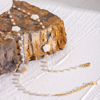 Collier tendance en acier inoxydable plaqué or 18 carats avec perles de coquillage et fleur à cinq pétales, imitation perle, chaîne maillons, bijoux étanches