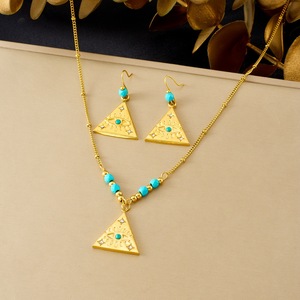 Triangle Evil Eye Jewelry <b>Set</b> Zinc Alloy Gold Tone With Turquoise <b>Beads</b> Women's Fashion Necklace Earrings <b>Set</b> - Product Image 1