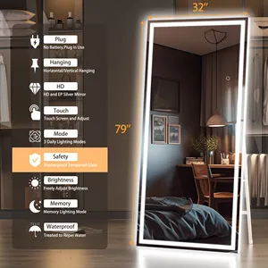 Wall Mounted Led Salon Mirror Light Smart Mirror Rectangle Illuminated Dressing Wholesale Full Length Mirror Led