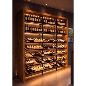 Armoire <span class=keywords><strong>à</strong></span> vin moderne italienne avec porte vitrée, panneau en bois luxueux et simple, écologique, intégrée au mur, pour restaurant - Product Image 1