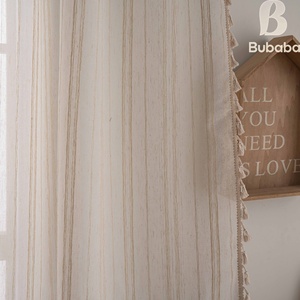 <span class=keywords><strong>Rideau</strong></span> transparent en polyester rayé américain Bubaba, fil de chanvre slub, pour chambre à coucher, cuisine, salon, balcon, cloison - Product Image 1