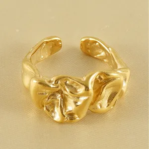 Fashion Women Men Ring Irregular Shape 18K Gold-plated Stainless Steel Adjustable Opening Ring