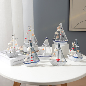 Master Gu Wooden Sailboat <b>Ornament</b> With Seashell Crack Pattern <b>Small</b> Boat Decoration For Home Decor - Product Image 1