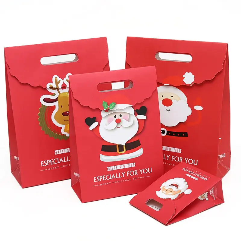 Personalized Christmas Custom Design Cartoon Flip Gift Hand Buckle Packaging Sticky Mouth Handbag Literature Festival Paper Bag