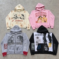 Sweat à capuche zippé pour homme 400 GSM, imprimé DTG vintage vieilli, style streetwear déchiré personnalisé