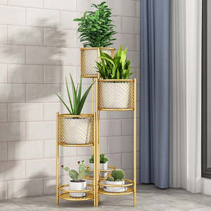 Support de fleurs cylindrique moderne en métal à 3 niveaux pour mariage, balcon, salon, étagère dorée pour plantes, présentoir à fleurs – Vente en gros - Product Image 5