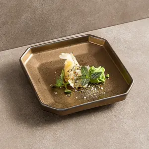 Vagemlia de porcelana criativa em bronze com ouro, louça de porcelana para pratos de cozinha, restaurante, prato quadrado de cerâmica