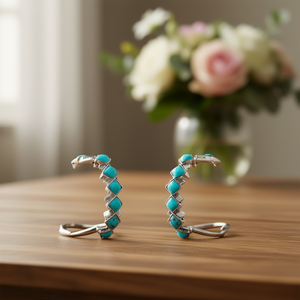 Orecchini Pendenti in Argento Tibetano con Turchese, Montatura Geometrica, Stile Bohémien, Gioielli da Donna alla Moda, Placcati in Argento Anticato - Product Image 2