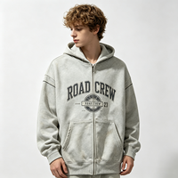 Sweat à capuche zippé en coton épais gris, style universitaire vintage, veste de travail décontractée, vente en gros