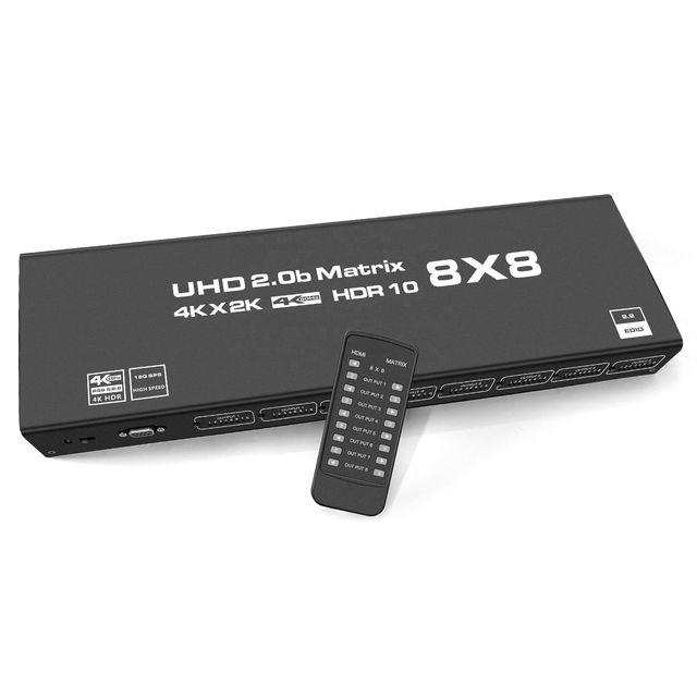 SYONG HDMI 2.0b Matrix 8x8 Video Switcher Splitter UHD 4K60Hz 8 in 8 Out Iron Shell Selector Box with RS232, IR Remote Control