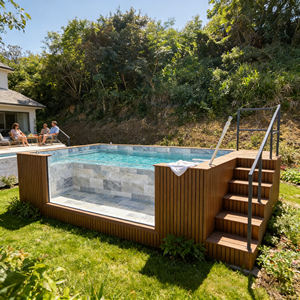 สระว่ายน้ำไฟเบอร์กลาสทรงสี่เหลี่ยมขนาดใหญ่ ทนทานต่อรังสียูวี ป้องกันการกัดกร่อน พร้อมอุปกรณ์เสริมสำหรับเด็ก ฝาครอบสระแบบฝังดิน - Product Image 1