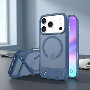 Étui en TPU+PC avec support magnétique transparent, antichoc, mince, couleur unie bleue - Product Image 4