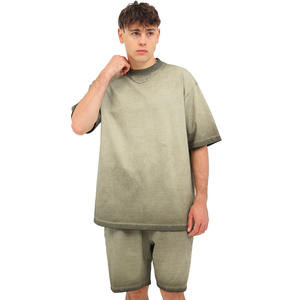 T-shirt en coton lourd 230g à manches raglan, style streetwear, épaules tombantes, coupe ample oversize, délavé, uni, pour le commerce transfrontalier - Product Image 5