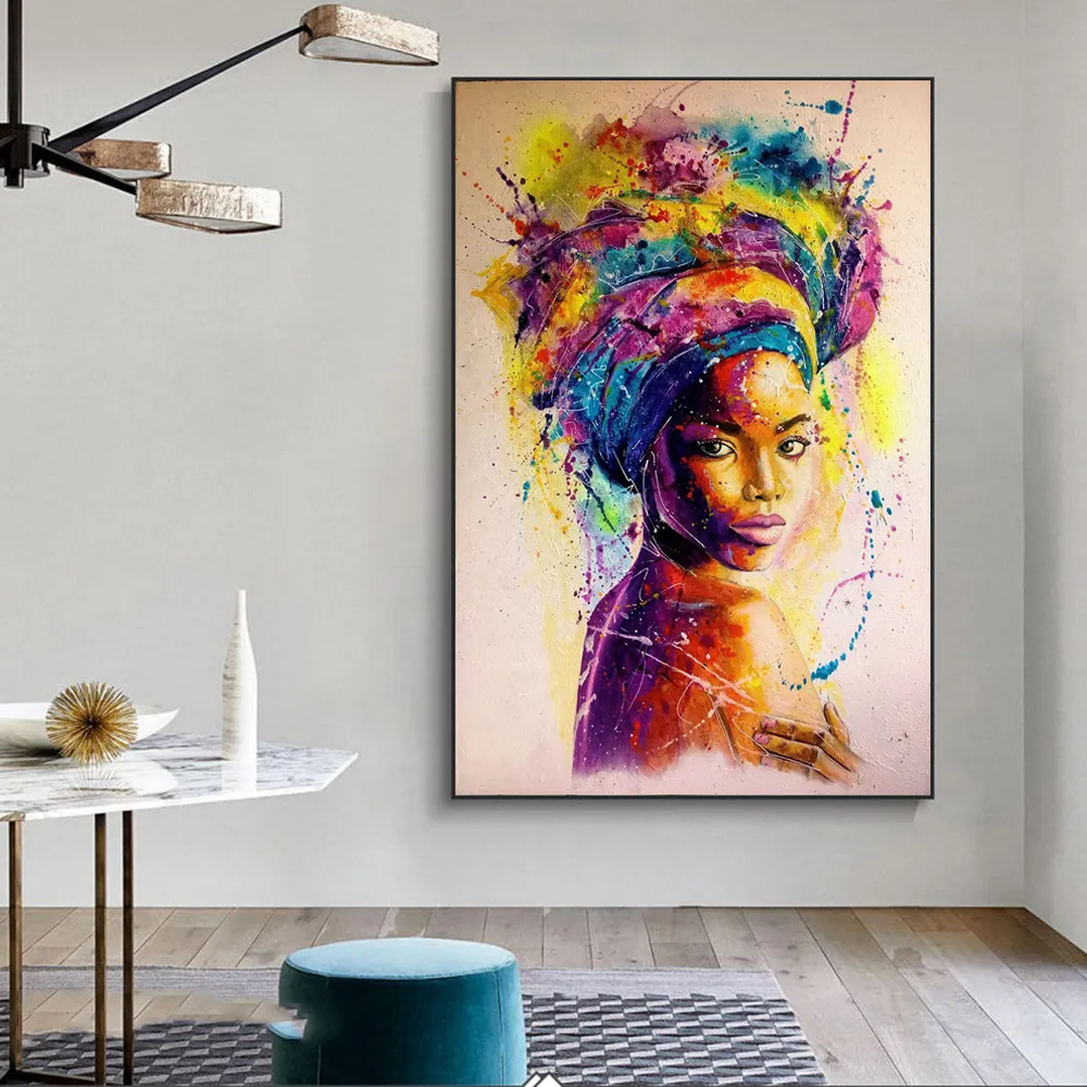 African Black Woman Graffiti Art Posters And Prints Abstract African Girl Canvas Paintings On The Wall Art Pictures Wall Decor