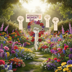 T-shirt da donna a maniche corte girocollo con stampa floreale, regalo femminista per la Giornata Internazionale della Donna, casual, 100% cotone jersey - Product Image 2