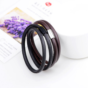 Cross Border Style Sheepskin <b>Rope</b> Braided Magnetic Buckle <b>Bracelet</b> Multi Loop Wrapping Unisex Solid Color <b>Bracelet</b> - Product Image 3