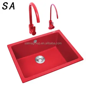 High quality custom quartz stone single bowl kitchen sink family hotel restaurant uses red sink