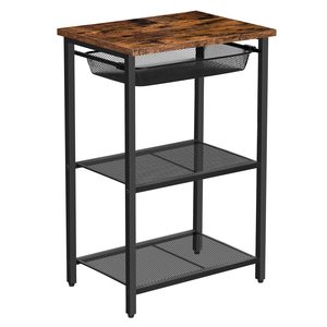 Three Tier Storage <b>Rack</b> With Mesh <b>Shelves</b> And Wooden Top For Living Room Or Office Use - Product Image 4