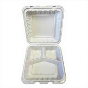Contenitore per Alimenti Minimalista a 3 Scomparti con Coperchio a Cerniera, Serie Mfpp 9x9, in PP Bianco, Adatto al Microonde, per Asporto e Conservazione - Product Image 1