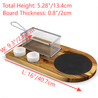 Ensemble de plateaux de service Burger Plateau à fromages en bois de bambou de qualité supérieure avec paniers à frire en acier inoxydable Condiment en porcelaine céramique