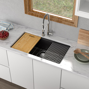 Sarlai gruppo 32 "x 19" quarzo composito con sporgenza Workstation <span class=keywords><strong>nero</strong></span> <span class=keywords><strong>opaco</strong></span> 32 pollici granito lavello da <span class=keywords><strong>cucina</strong></span> - Product Image 3