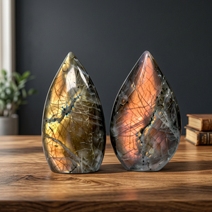 Ornement en labradorite naturelle en forme de flamme, gravé au laser violet, cristal Feng Shui, décoration d'intérieur, cadeau, vente en gros - Product Image 3
