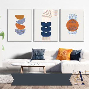 HAOWAI OEM/ODM Set di 3 Stampe d'Arte Murale Moderna di Metà Secolo, Stampe Digitali Geometriche Astratte, Arte da Galleria Blu e Arancione - Product Image 4