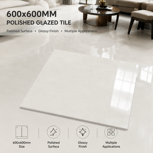 Piastrelle Ecologiche per Pavimenti 60x60 in Ceramica Porcellanata Lucida Effetto Marmo Colore Beige Resistenti all'Usura per Pavimenti Interni - Product Image 3