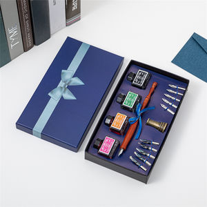 Подарочный набор для винтажной каллиграфии, деревянная подарочная ручка + 10 наконечников + 4 цветные чернила + держатель для ручек, коробка для карт - Product Image 1