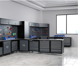 Banc de travail robuste en acier inoxydable 200 kg, revêtement poudré, panneau perforé, armoire à outils modulaire pour garage, verrouillable, 12 tiroirs, certifié CE - Product Image 5