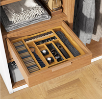 Organisateur de tiroir pliable en bambou avec finition laquée pour couverts, support de rangement détachable pour ustensiles de cuisine, salle de bain et salon
