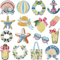 Patchs thermocollants brodés sur le thème de l'océan pour l'été et la plage : Cœur, Coquillage, Étoile de mer, Ancre, Citron pour Chapeaux - Artisanat de couture DIY