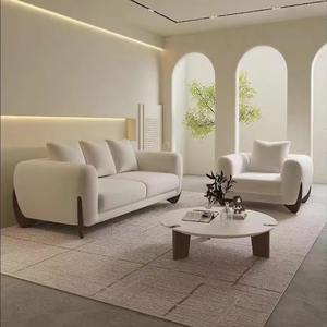Premium Solid Wood Modular Sectional Sofa Single-Seat Lamb Skin Corner Feature Fabric <b>Square</b> for Hotels Apartments Living Villas - Product Image 5