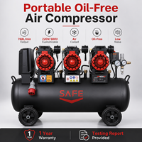 Compresseur d'air à piston sans huile portable 100L 768L/min, faible bruit, alimentation CA 220V 380V pour atelier, outils pneumatiques industriels