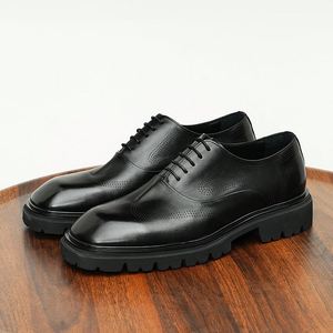 Men's Large-Sized Square Toe <b>Height</b> <b>Increasing</b> Leather <b>Shoes</b> for Business & Casual Wear Cowhide Thick-Soled Lace-Up Office <b>Shoes</b> - Product Image 2