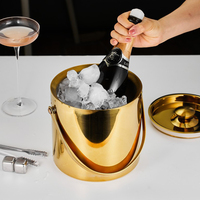 Seau à glace en acier inoxydable 304 à double paroi de 2L/3L avec couvercle et poignée, portable et durable, idéal pour les fêtes