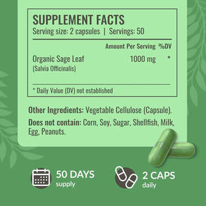 Verde foglia di salvia capsule produttore supportato integratore a base di erbe per adulti digestione cervello difesa immunitaria antiossidante bambini - Product Image 3
