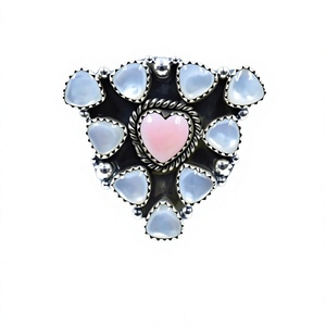 Handcrafted Pink Conch Pearl Sterling Silver <b>Adjustable</b> <b>Ring</b> Natural Shell Gemstone Jewelry for Women Wholesale - Product Image 1