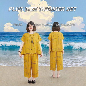 Conjunto de Dos Piezas de Verano para Mujer, Talla Grande, con Capucha, Estilo Casual, Top de Manga Corta, Pantalones Anchos con Cordón Ajustable - Product Image 2