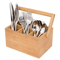 Panier de rangement pour comptoir de cuisine Organisateur de couverts en bambou avec poignée Cuillères Fourchette et porte-couteau