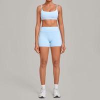 Ensemble de vêtements de sport sans couture pour femmes, couleur lavande, soutien-gorge de sport à col rond et short de cycliste taille haute, vêtements de sport pour femmes