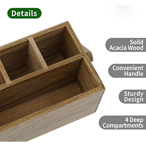 Organizador de Cubiertos de Madera de Acacia con Práctico Mango Plegable, 4 Compartimentos Profundos, para Cocina - Product Image 4