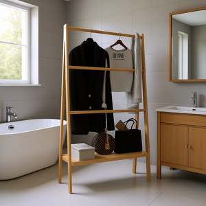 Étagère porte-serviettes autoportante en bambou à 3 barres, design scandinave, solution d'organisation pour la maison - Product Image 2