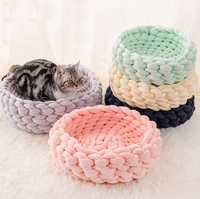 Nid de chat pour animaux de compagnie de couleur macaron tissé à la main, lavable en machine, lavable à l'eau bricolage bras lit pour chien en tissu grossier